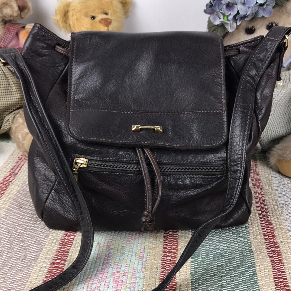 Leather Crossbody Shoulder Bag in Dark Brown
